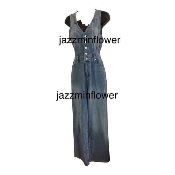Sincerely Jules blue denim button front sleeveless jeans jumper jumpsuit size M - Picture 5 of 17